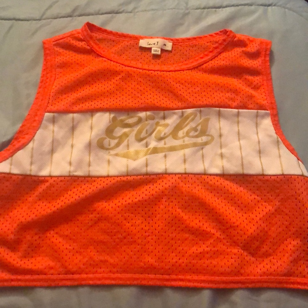 Neon Orange Cropped Sleevless T-Shirt